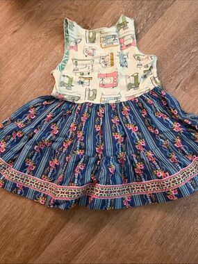 Matilda Jane Platinum Sleeveless Dress with Sewing Machine Print & Floral Skirt